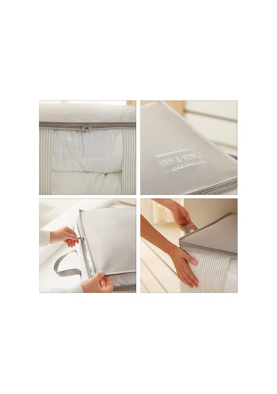 Ocean Home Textile 3'lü Pvc Pencereli Stuff & Things Gri Çizgili Hurç Set Diğer