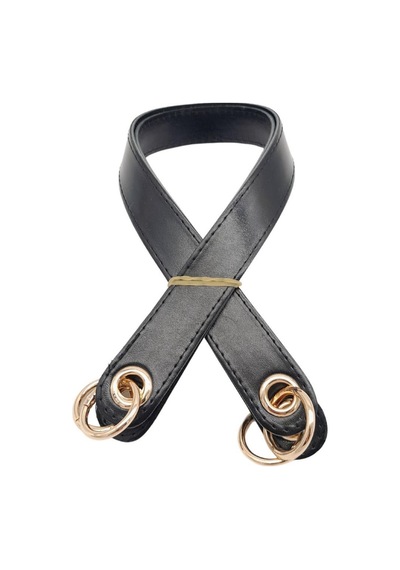 Angel Çanta Aksesuar Parlak Rugan Deri Kuş Gözlü Çift Çanta Sapı Siyah Renk Light Gold Metalli