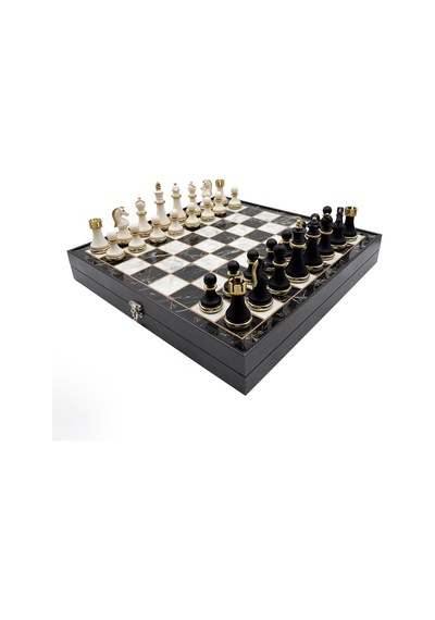 Metal - 827 - & Polyester Ahşap Satranç Takımı Siyah Beyaz Mk36p - Muratech - - Mk36p