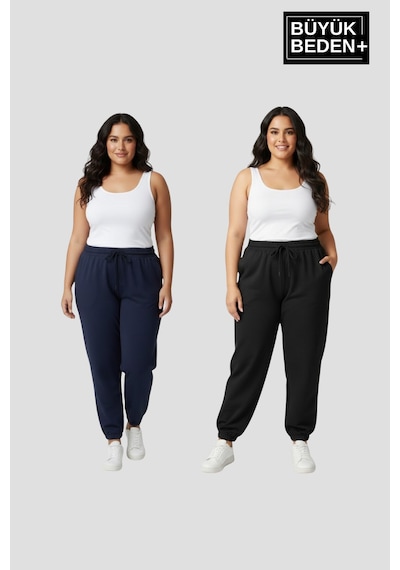 Süperlife Kadın Büyük Beden İkili Jogger Paça Lastikli İnce Eşofman Altı Seti Spr26bea951+2 Lacivert Süperlife Kadın Büyük Beden İkili Jogger Paça Lastikli İnce Eşofman Altı Seti Spr26bea951+2 Lacivert