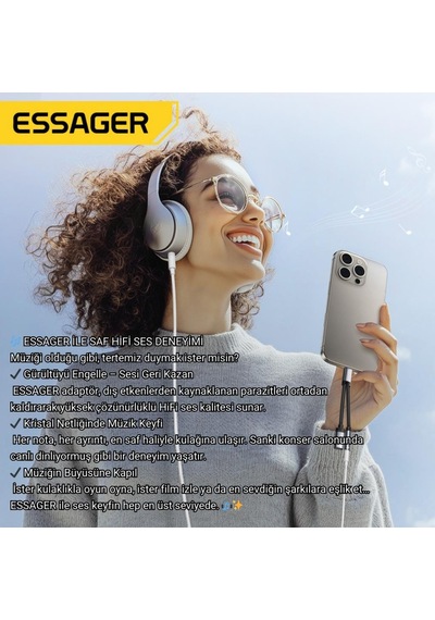 Essager 60w Şarj 2in1 Type-c To Type-c Dönüştürücü Çevirici Çoklayıcı Hızlı Şarj Type-c Kulaklık Çıkışı, Hifi Ses Ve Hızlı Şarj Adaptörü -
