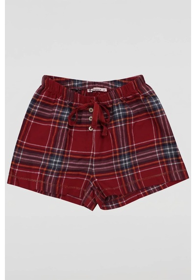 Markapia Kadın %100 Pamuk Ekose Desenli Bağcıklı Pijama Şort Bordo
