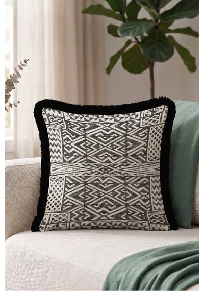 Bohem Etnik Geometrik Desenli Şık Saçaklı Yastık Kılıfı - Tribal Ekru Siyah Püsküllü Kırlent Kılıfı Sessiz Sahil Nova Bohem Etnik Geometrik Desenli Şık Saçaklı Yastık Kılıfı - Tribal Ekru Siyah Püsküllü Kırlent Kılıfı Sessiz Sahil Nova