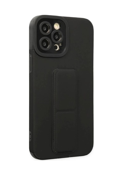 İphone 12 Pro Max Kılıf Mega Standlı Silikon - Siyah