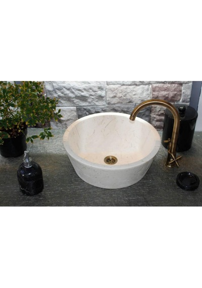 Bej Silindir Mermer Lavabo