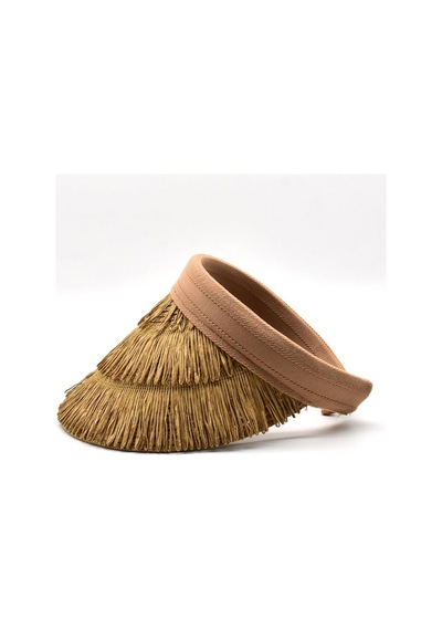 Kadın Hasır Saçaklı Boho Vizör Şapka Camel Ss24 - Camel
