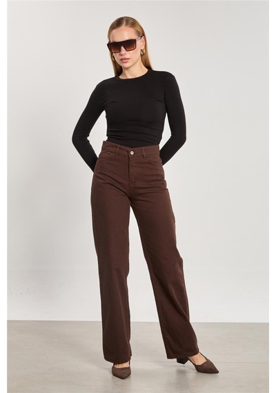 Barrels And Oıl Kadın Wide Leg Gabardin Pantolon - Kahve Kahve