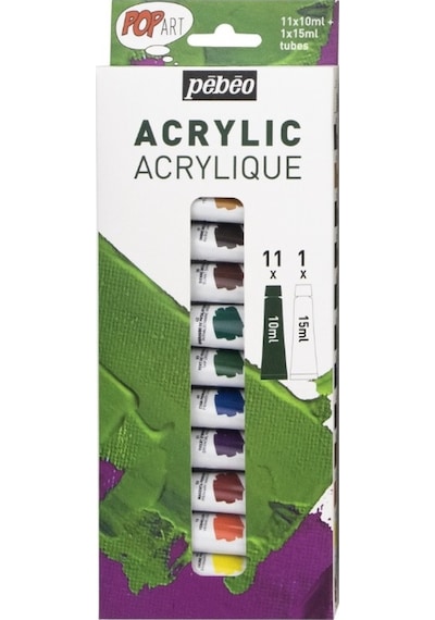 Pebeo Pop Art Akrilik Boya Seti 11x10ml + 15ml Beyaz 669700 Karışık Çok Renkli