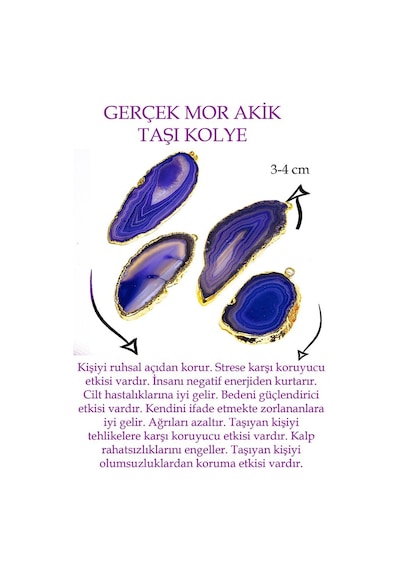 Erilsa Sertifikalı Ham Mor Akik Taşı Plaka Kolye - 24k Altın Kaplama Çok Renkli