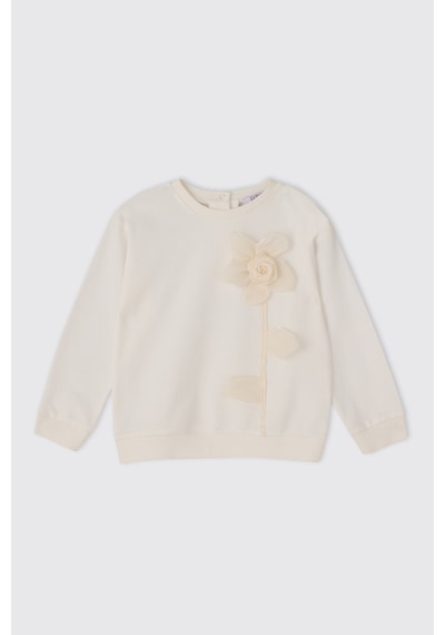 Panço Kız Bebek Aksesuar Detaylı Ekru Sweatshirt Krem