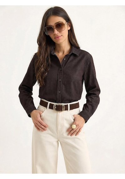 Shade Kadın Regular Fit Denim Gömlek 7513 60283940 - Kahverengi