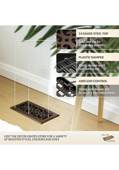 Decor Grates 4-inç 10 İnç Kaydırma Floor Register, Kahverengi, Sph410-rb