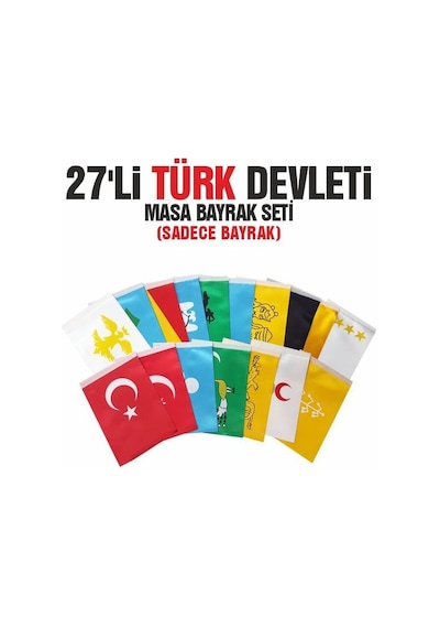 27'li Türk Devletleri Masa Bayrağı Seti 15x22,5 Sadece Bayrak Tek Ebat