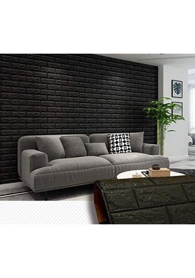 Nw06-70x500cm Kendinden Yapışkanlı Siyah Tuğla Desen 3d Duvar Kağıdı Paneli Tek Parça Diğer