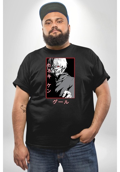 Angemiel Kaneki Ken Kuma Japon Anime Şeytan Siyah Büyük Beden Erkek Kadın Unisex Basic Ön Baskılı Tişört Siyah