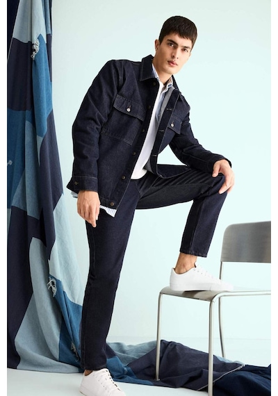 Defacto Relax Fit Düğmeli Jean Ceket F8292ax25aunm34 Mavi