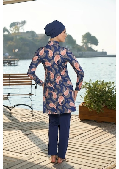 Estiva 25935 Lacivert Dijital Desenli Tam Boy Lycralı Tesettür Mayo