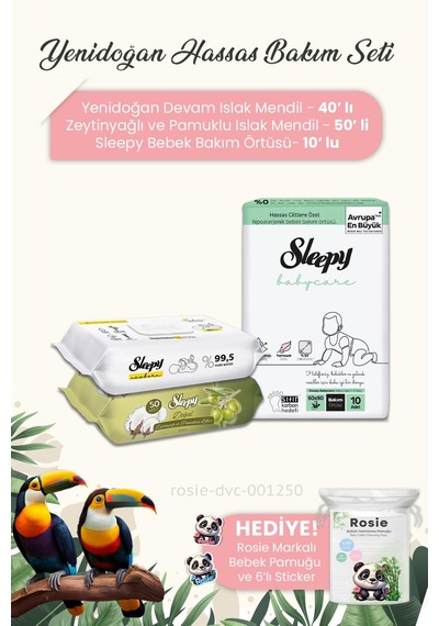 Sleepy 3'lü Yenidoğan Hassas Bakım Seti Ve Rosıe