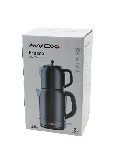 Çapa Makinesi Awox Fresco Siyah Elektrikli Çay Makinesi Çaycı Set 1.7lt Su Isıtıcı + 1.2lt Demlik Paslanmaz Çelik Gövde 2200w
