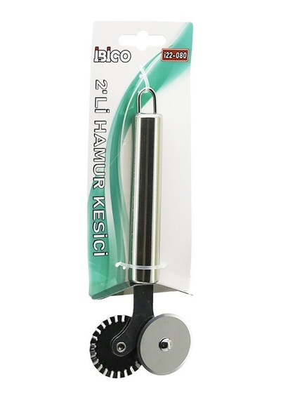 İbico İ22-080 Mini Çift Başlı Pizza & Hamur Kesici Rulet, Çap: 3.5x2 7cm, Krom Saplı 10cm, Metal- 12'li Paket Diğer