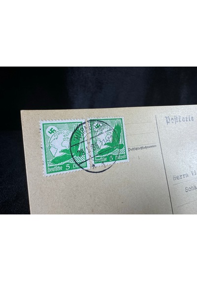 Almanya Nazi Reich Dönemi Posta Kartı Airmail Luftpost 5 Pfennig Gamma Haç Kartal Pullu Uçak Postası Avusturya'ya Postalanmış  Teşhir Ürün