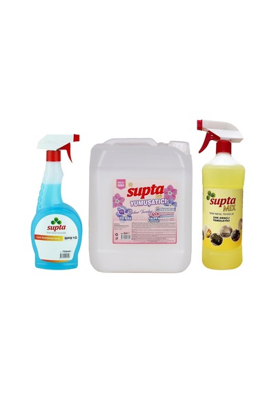Supta Genel Temizlik Seti Çok Amaçlı Temizleyici 1 Lt - Cam Sil 750 Ml - Çamaşır Yumuşatıcısı 5 Lt