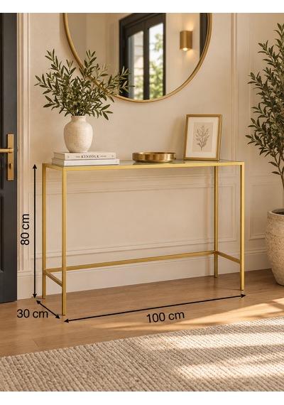 Gold Metal Şeffaf Camlı Modern Dresuar 100cm