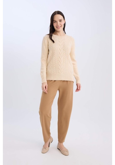 DeFacto Pantolon Straight Fit Lastikli Bel Piliseli Basic Düz D4405AX24WNBN233 Kahve