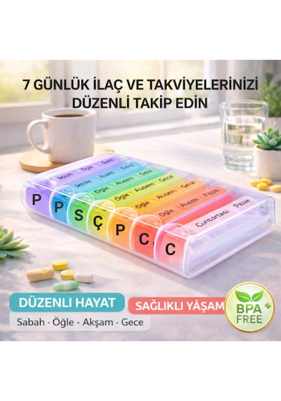 Polham 7 Günlük 28 Bölmeli Kilitli İlaç Ve Takviye Kutusu L Yaylı Kutulu L Bpa İçermez L Haftalık İlaç Kutusu Çok Renkli