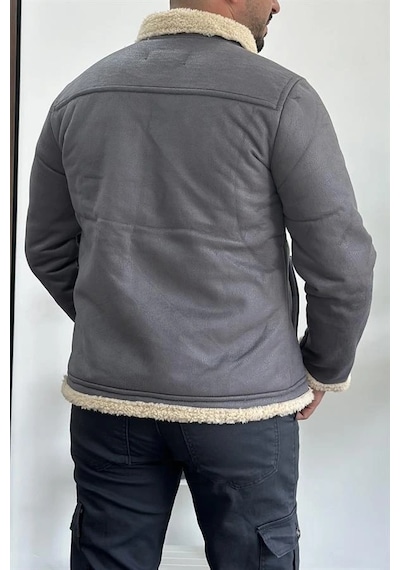 Edwox Erkek İçi Kürklü Suni Pul Deri Mont Gri Edw120 Çok Renkli