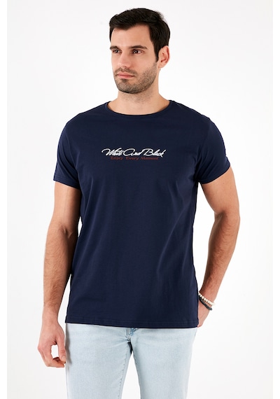 Buratti Pamuklu Slim Fit Bisiklet Yaka Yazılı Erkek T Shirt 541Enjoy Lacivert