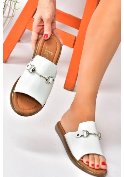 Fox Shoes Beyaz Hakiki Deri Günlük Kadın Terlik P291009303