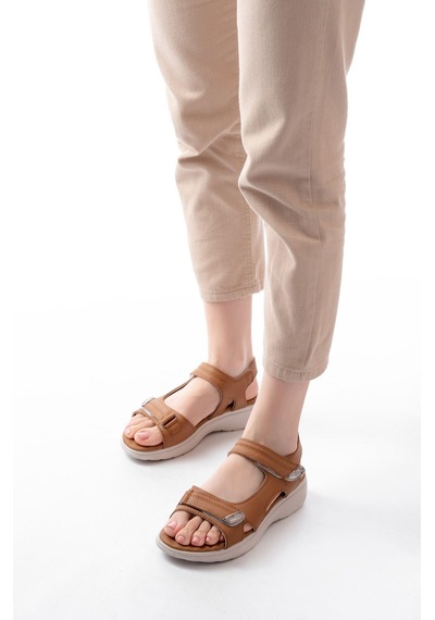 Dm-363 Taba Baret Cırtlı Dikişli Günlük Kadın Sandalet