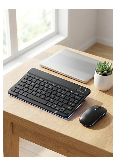 Kablosuz Bluetooth Klavye Ve Dongle Lı Mouse Seti Şarjlı Klavye Ve Fare Kombinasyonu Siyah