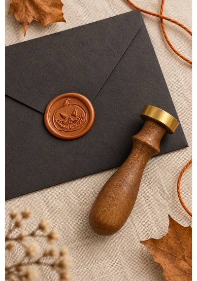 Cadılar Halloween Temalı Ahşap Pirinç Mühür - 2.5 Cm Çap, Balka Çok Renkli