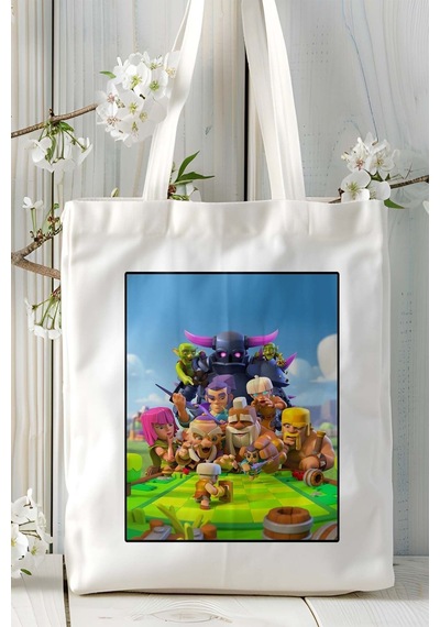 Art Hediye Clash Royale Mobil Oyun Baskılı Bez Çanta Omuz Çantası Çift Tafaflı Baskı Kişiye Özel 10 Çok Renkli