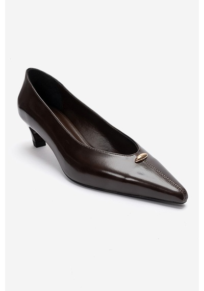Luvishoes Versay Kahverengi Sivri Burun Kadın Kısa Topuklu Ayakkabı