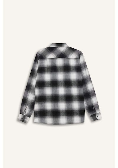 DeFacto Regular Fit Polo Yaka Kareli Flanel Uzun Kollu Gömlek D5835AX24AUBK81