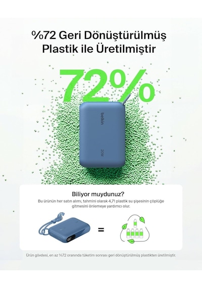 Belkin Bpb027hqbl Boostcharge 10.000 Mah 20w Usb-c Powerbank Dijital Göstergeli Taşınabilir Şarj Cihazı - Mavi Siyah