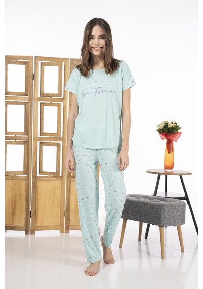 Estiva 24109 Kadın Kalp Desenli Kısa Kollu Yazlık Viskon Pijama Takımı 001 Estiva 24109 Kadın Kalp Desenli Kısa Kollu Yazlık Viskon Pijama Takımı 001