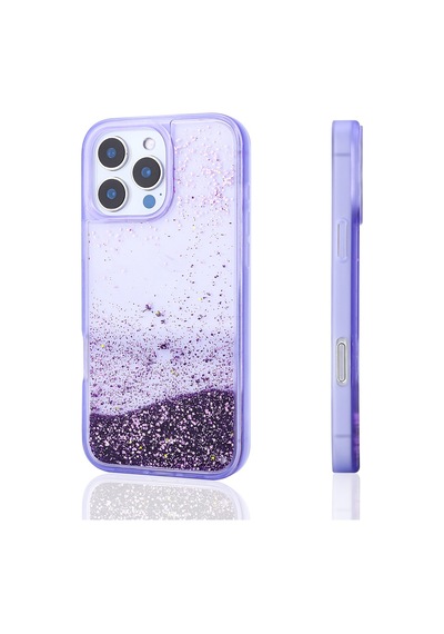 Zore İphone 12 Pro Kılıf Sıvılı Simli Şeffaf Arka Yüzey Nvth Keto Silikon Kapak - Mor