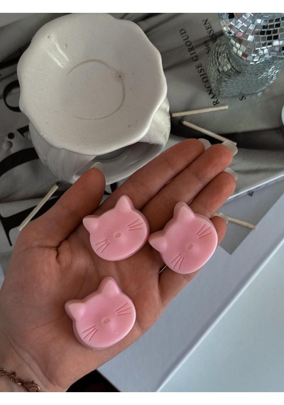 12 Adet Kedi Modeli Yoğun Vanilya Kokulu Doğal Soya Buhurdanlık Mumu Pembe