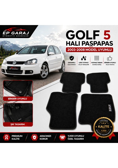 Volkswagen Golf 5 Halı Paspas Takımı 2003-2008 Uyumlu Ürünümüz İnce Tiptir