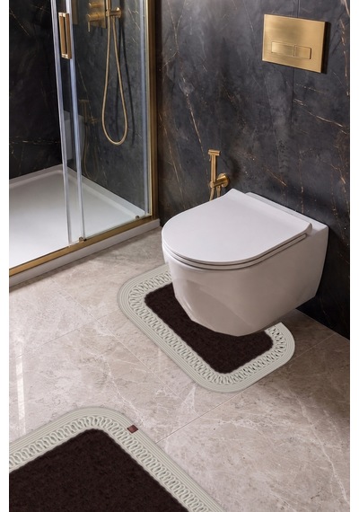 Banyo Paspası Takımı 70x110+50x70 Cm İç Trikot Acı Kahve & Krem