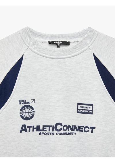 Koton Renk Bloklu Bisiklet Yaka Uzun Kollu Baskılı Sweatshirt Gri 7wam70027mk