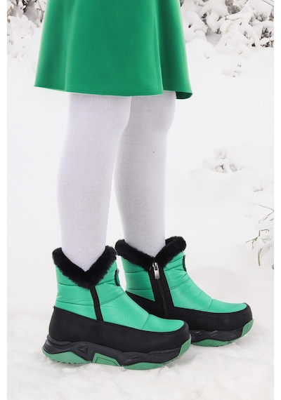Kiko Kids Pamela Fermuarlı Kız Çocuk Kar Botu Yeşil Yeşil
