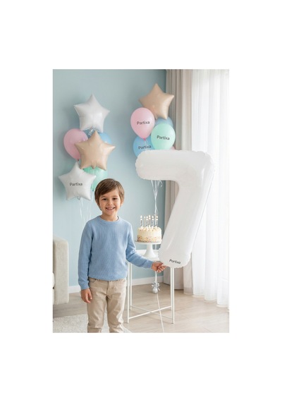 Beyaz 32 İnç Rakam 7 Folyo Balon 7 Yaş Doğum Günü Konsepti Sayı Balonu Helyum Uyumlu Parti Dekorasyon Süsleme Çok Renkli