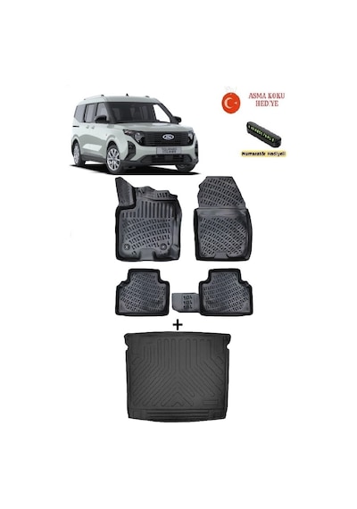 Ford Tourneo Courier 2024 Sonrası Uyumlu 3d Havuzlu Paspas Ve 3d Bagaj Havuzu Seti Asma Koku Ve Numaratör li
