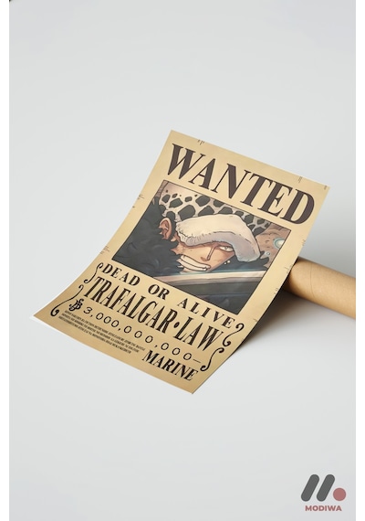 One Piece Trafalgar Law Wanted Poster, Çerçevesiz Yüksek Kalite Duvar Afişi - Anime Severlere Özel H