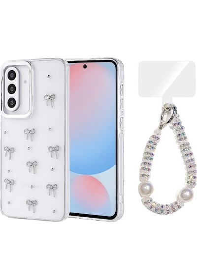 Teleplus Samsung Galaxy A56 Kılıf Polen Desenli El Bilekli Kılıf Gümüş